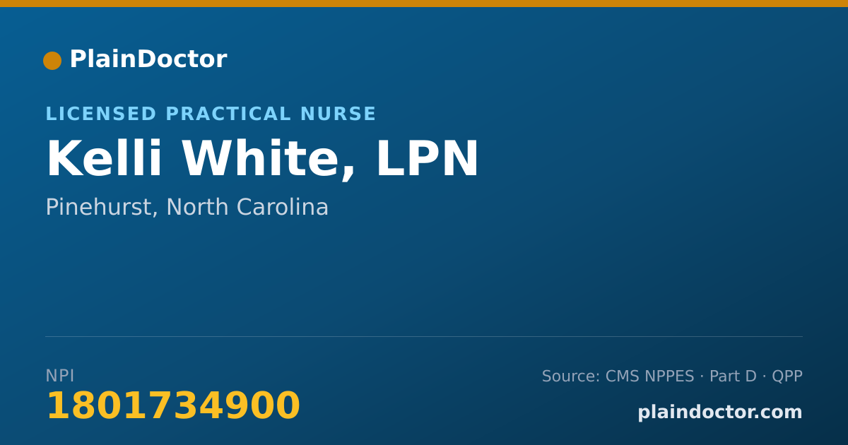 Shareable card for Kelli White, LPN - Licensed Practical Nurse, Pinehurst, NC
