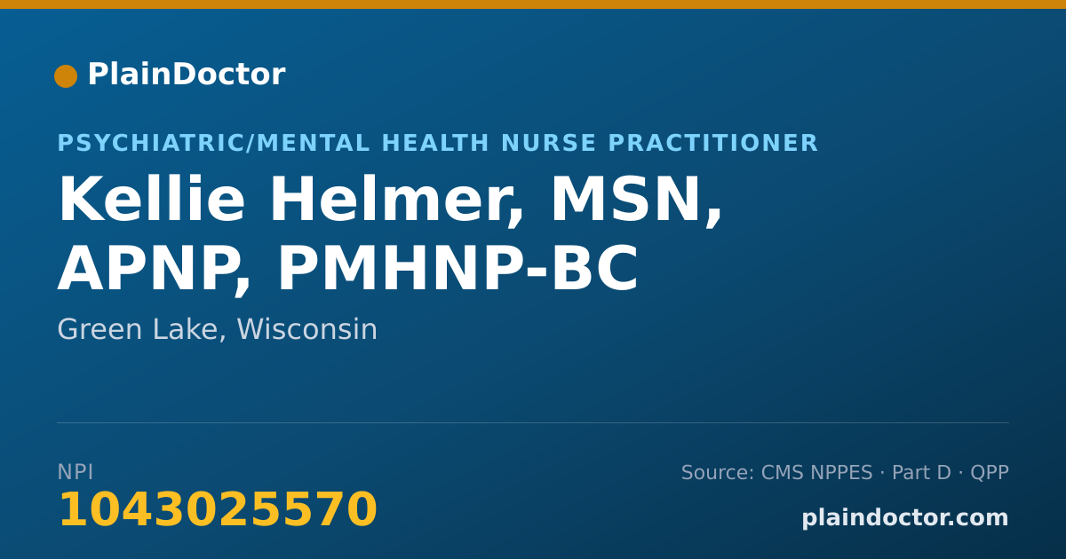 Shareable card for Kellie Helmer, MSN, APNP, PMHNP-BC - Psychiatric/Mental Health Nurse Practitioner, Green Lake, WI