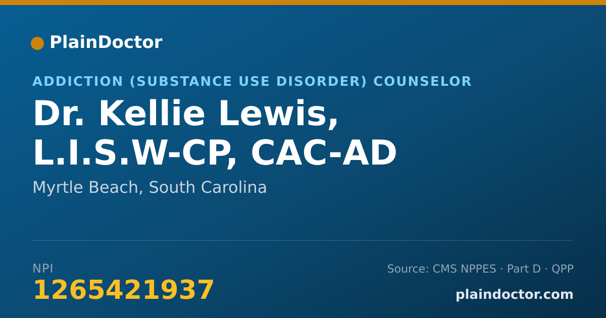 Shareable card for Kellie Lewis, L.I.S.W-CP, CAC-AD - Addiction (Substance Use Disorder) Counselor, Myrtle Beach, SC