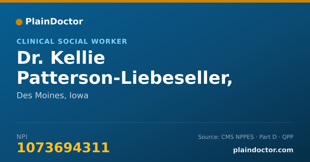 Shareable card for Kellie Patterson-Liebeseller, LMSW - Clinical Social Worker, Des Moines, IA
