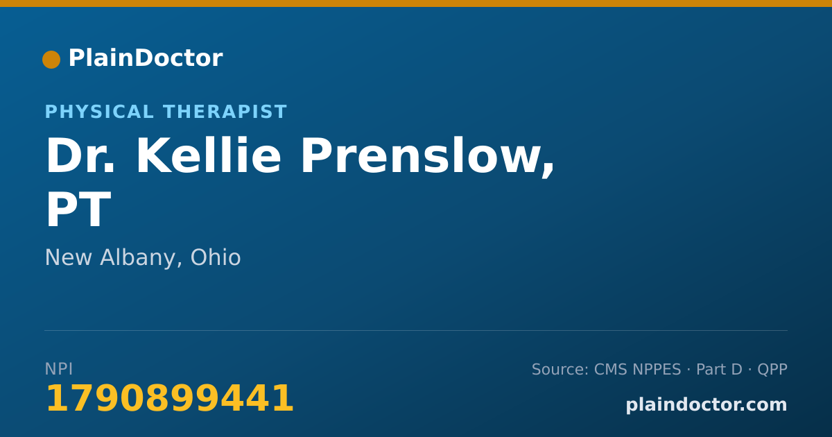 Shareable card for Kellie Prenslow, PT - Physical Therapist, New Albany, OH