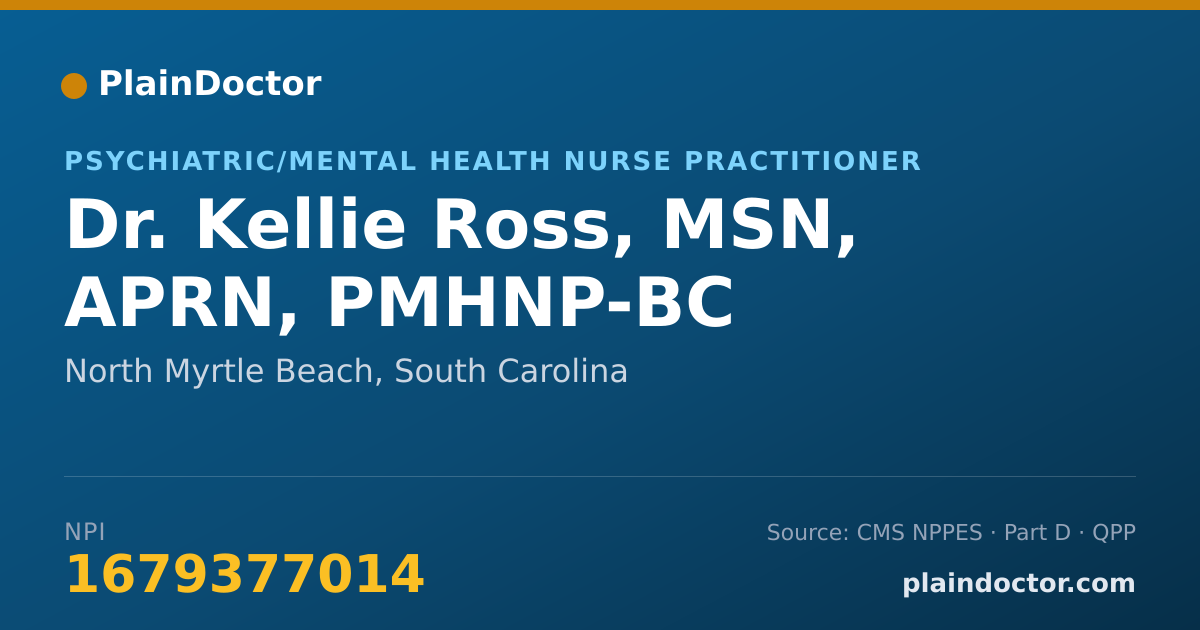 Shareable card for Kellie Ross, MSN, APRN, PMHNP-BC - Psychiatric/Mental Health Nurse Practitioner, North Myrtle Beach, SC