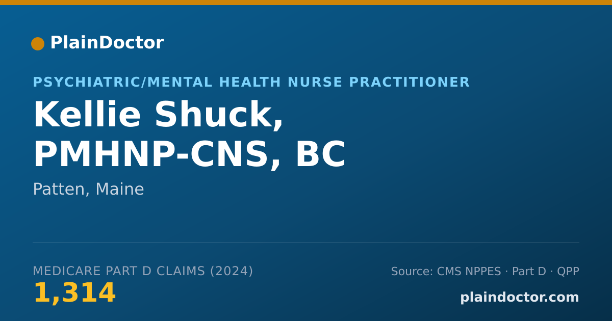 Shareable card for Kellie Shuck, PMHNP-CNS, BC - Psychiatric/Mental Health Clinical Nurse Specialist, Patten, ME