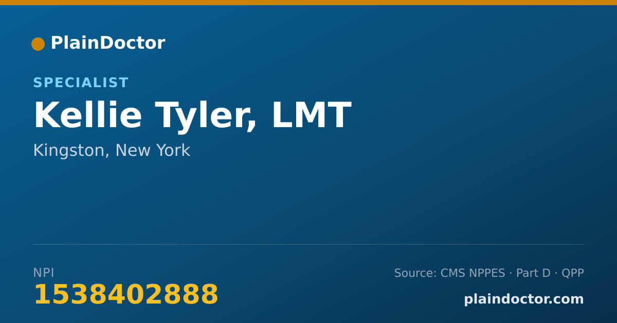 Shareable card for Kellie Tyler, LMT - Specialist, Kingston, NY