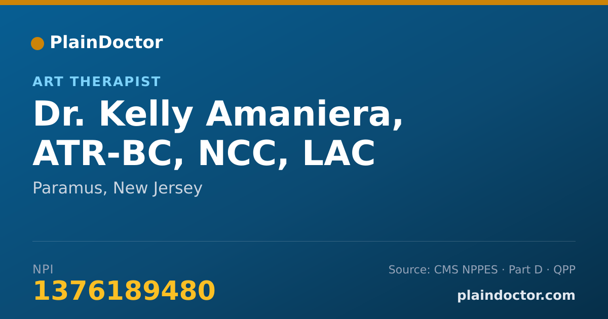 Shareable card for Kelly Amaniera, ATR-BC, NCC, LAC - Art Therapist, Paramus, NJ
