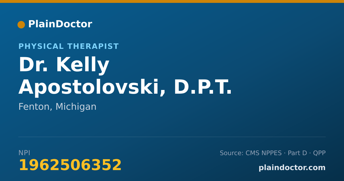 Shareable card for Kelly Apostolovski, D.P.T. - Physical Therapist, Fenton, MI