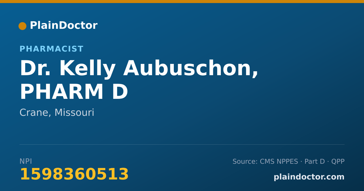 Shareable card for Kelly Aubuschon, PHARM D - Pharmacist, Crane, MO