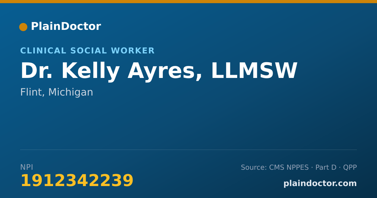 Shareable card for Kelly Ayres, LLMSW - Clinical Social Worker, Flint, MI