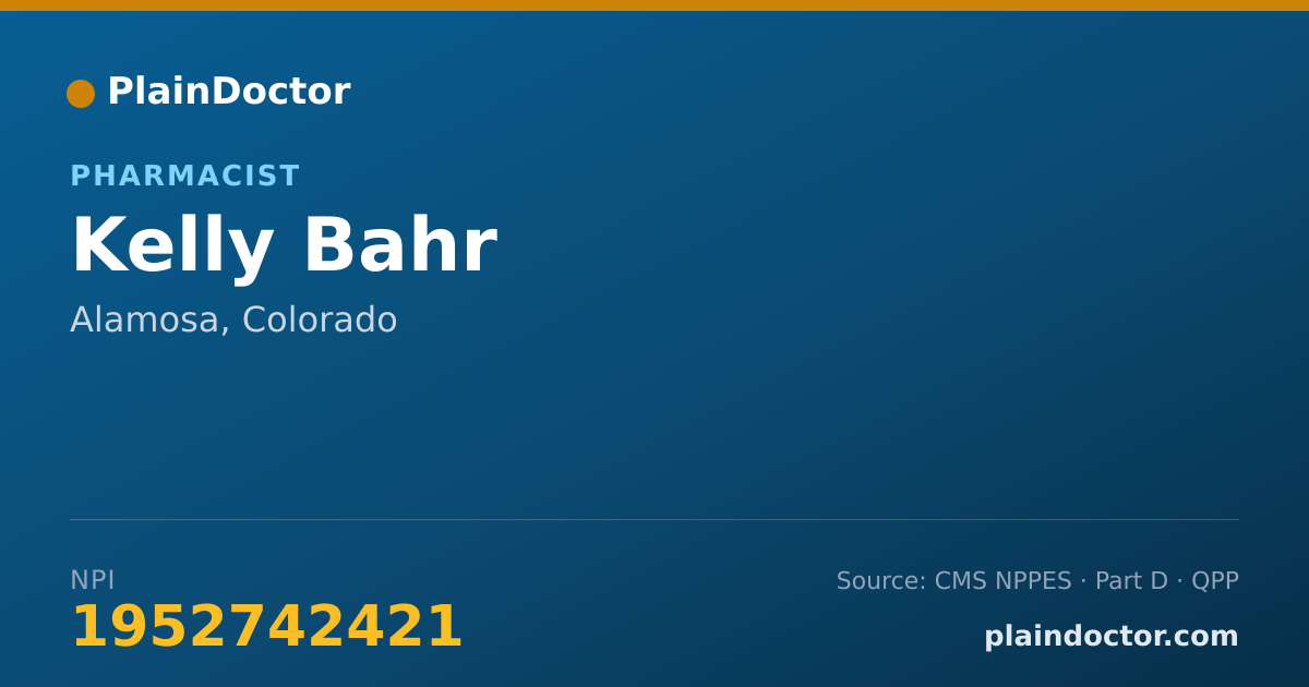 Shareable card for Kelly Bahr - Pharmacist, Alamosa, CO