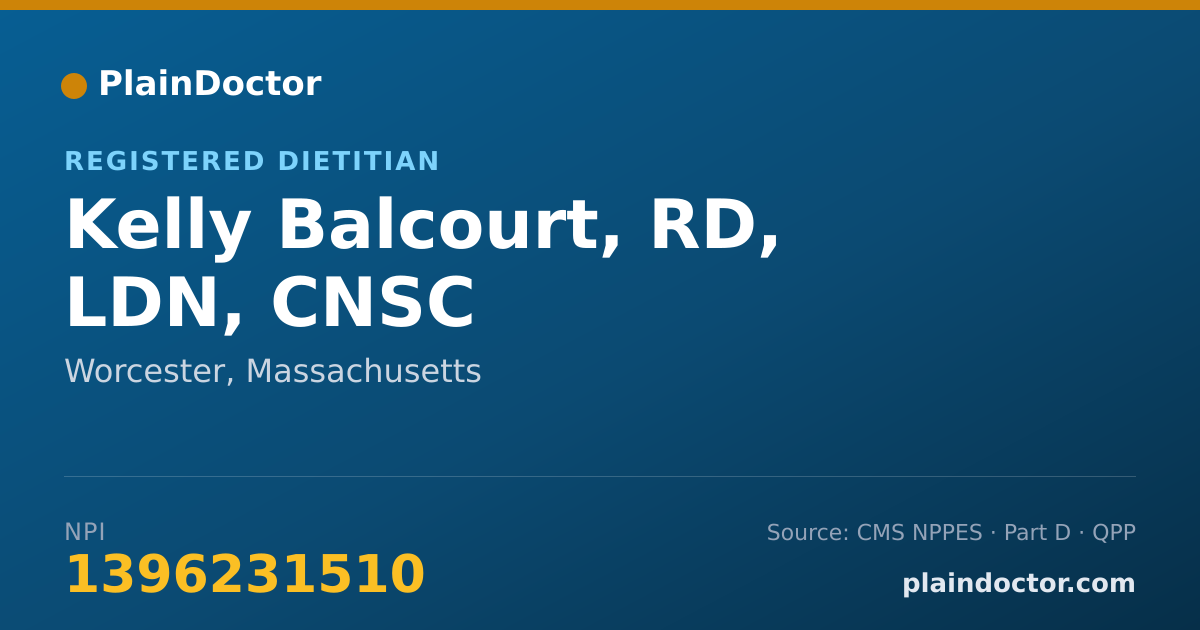 Shareable card for Kelly Balcourt, RD, LDN, CNSC - Registered Dietitian, Worcester, MA