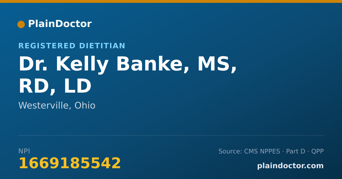 Shareable card for Kelly Banke, MS, RD, LD - Registered Dietitian, Westerville, OH