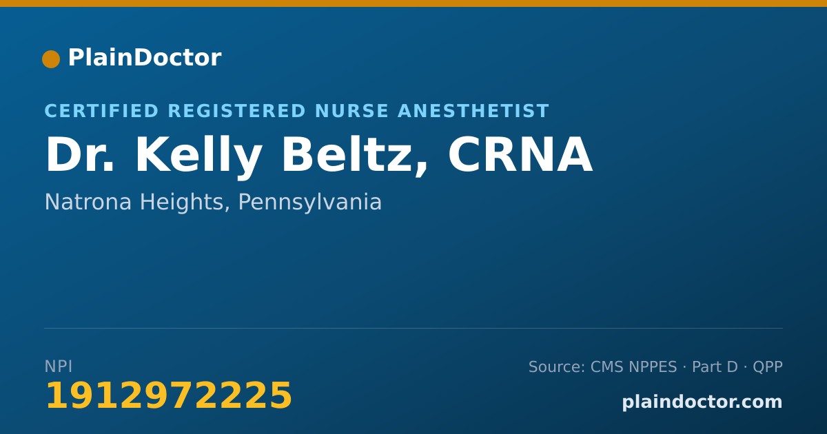 Shareable card for Kelly Beltz, CRNA - Certified Registered Nurse Anesthetist, Natrona Heights, PA