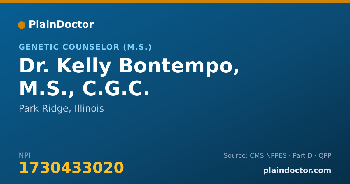 Shareable card for Kelly Bontempo, M.S., C.G.C. - Genetic Counselor (M.S.), Park Ridge, IL