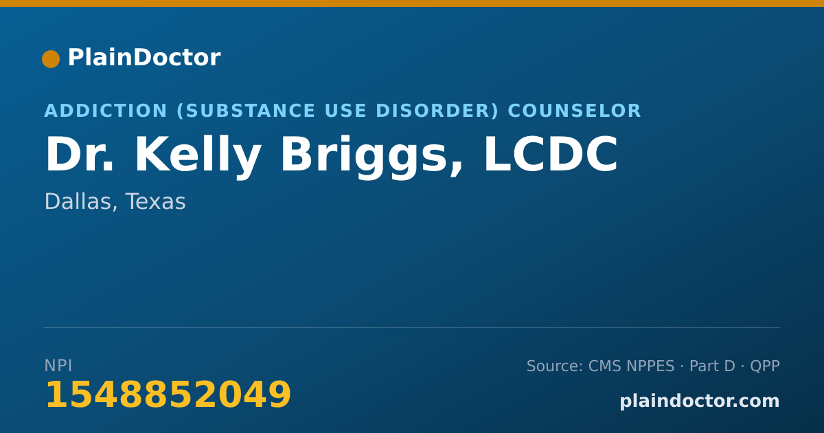 Shareable card for Kelly Briggs, LCDC - Addiction (Substance Use Disorder) Counselor, Dallas, TX
