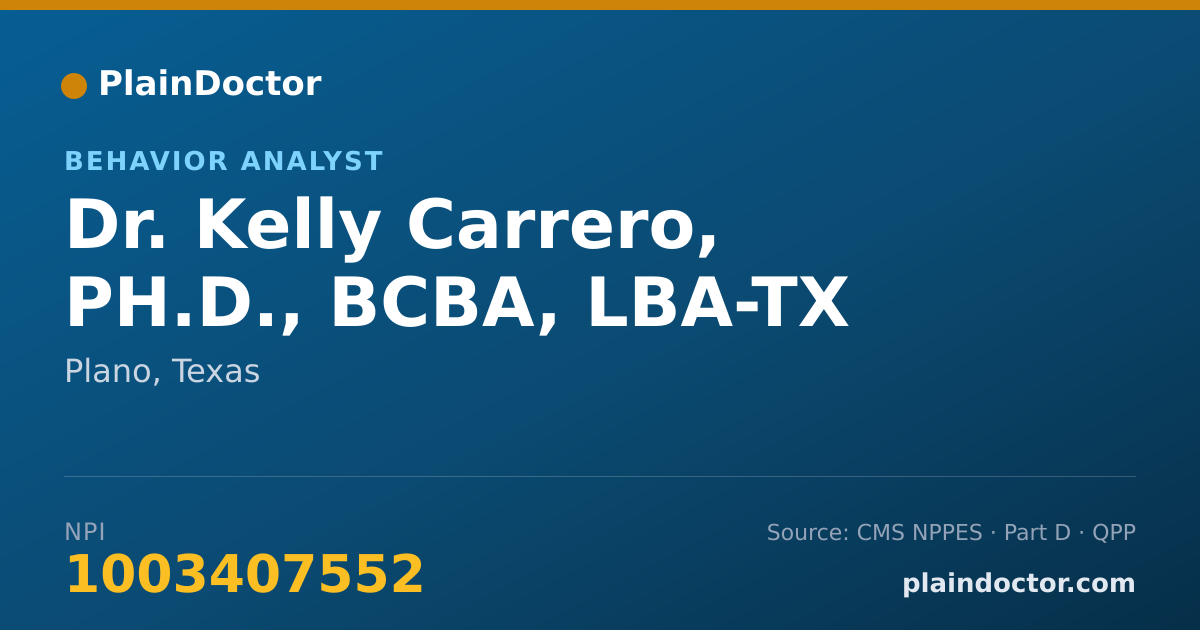 Shareable card for Kelly Carrero, PH.D., BCBA, LBA-TX - Behavior Analyst, Plano, TX