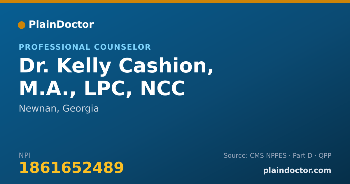 Shareable card for Kelly Cashion, M.A., LPC, NCC - Professional Counselor, Newnan, GA
