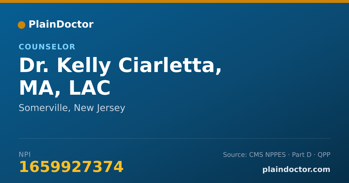 Shareable card for Kelly Ciarletta, MA, LAC - Counselor, Somerville, NJ