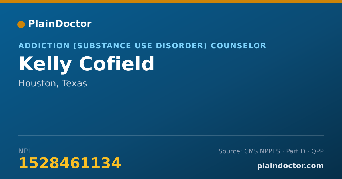 Shareable card for Kelly Cofield - Addiction (Substance Use Disorder) Counselor, Houston, TX