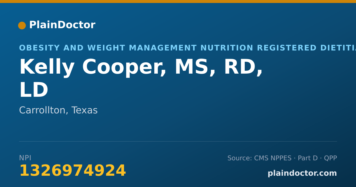 Shareable card for Kelly Cooper, MS, RD, LD - Obesity and Weight Management Nutrition Registered Dietitian, Carrollton, TX