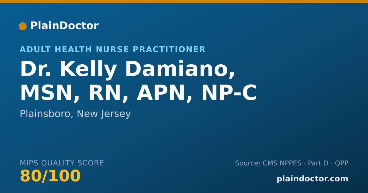 Shareable card for Kelly Damiano, MSN, RN, APN, NP-C - Adult Health Nurse Practitioner, Plainsboro, NJ