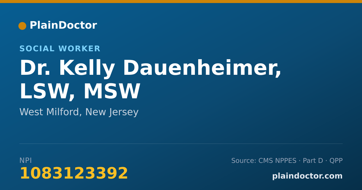 Shareable card for Kelly Dauenheimer, LSW, MSW - Social Worker, West Milford, NJ
