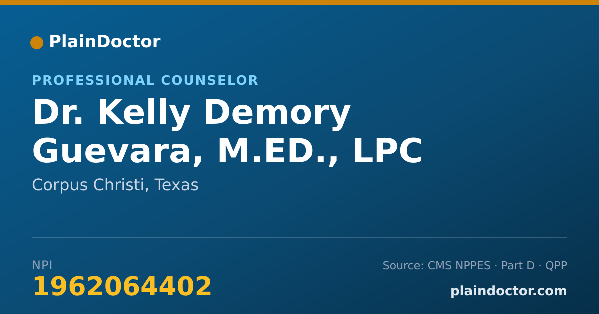 Shareable card for Kelly Demory Guevara, M.ED., LPC - Professional Counselor, Corpus Christi, TX
