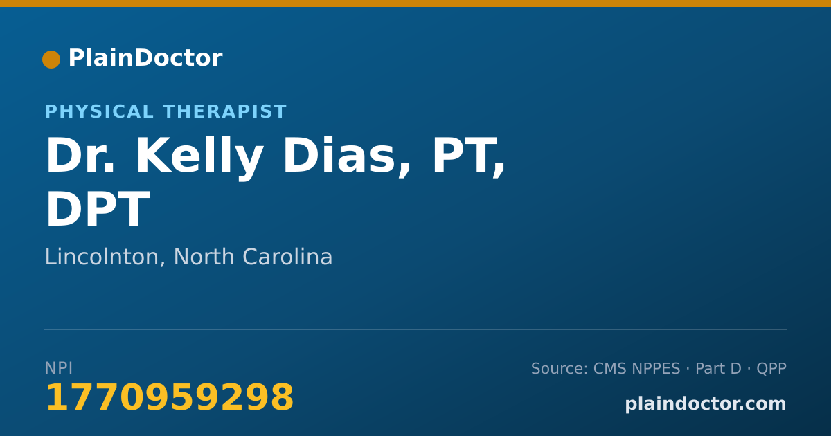 Shareable card for Kelly Dias, PT, DPT - Physical Therapist, Lincolnton, NC