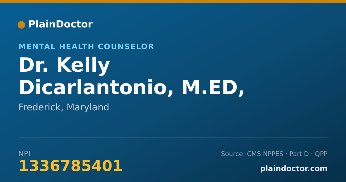 Shareable card for Kelly Dicarlantonio, M.ED, LCMHC. NCC - Mental Health Counselor, Frederick, MD