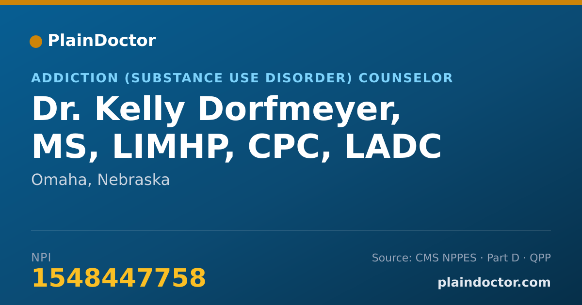 Shareable card for Kelly Dorfmeyer, MS, LIMHP, CPC, LADC - Addiction (Substance Use Disorder) Counselor, Omaha, NE