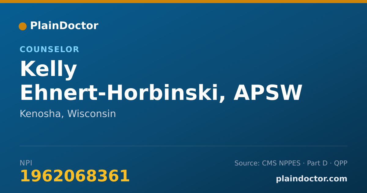 Shareable card for Kelly Ehnert-Horbinski, APSW - Counselor, Kenosha, WI