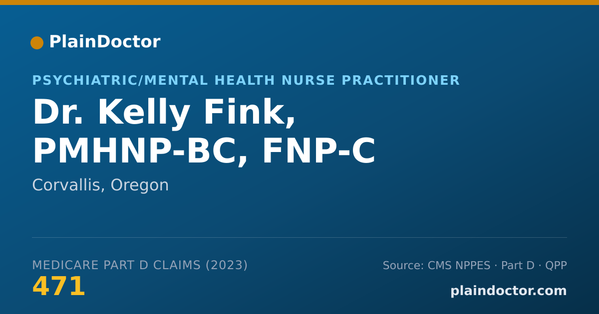 Shareable card for Kelly Fink, PMHNP-BC, FNP-C - Psychiatric/Mental Health Nurse Practitioner, Corvallis, OR