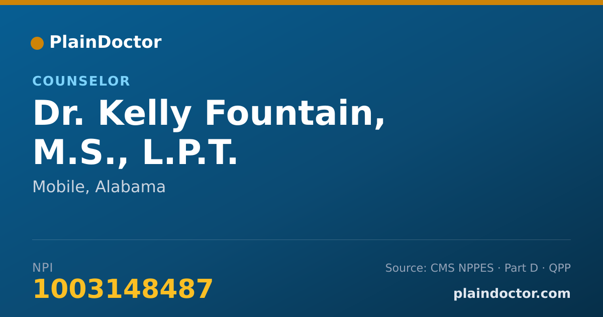 Shareable card for Kelly Fountain, M.S., L.P.T. - Counselor, Mobile, AL