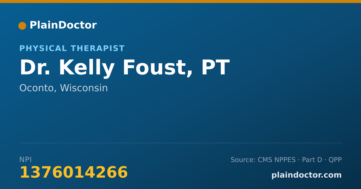 Shareable card for Kelly Foust, PT - Physical Therapist, Oconto, WI