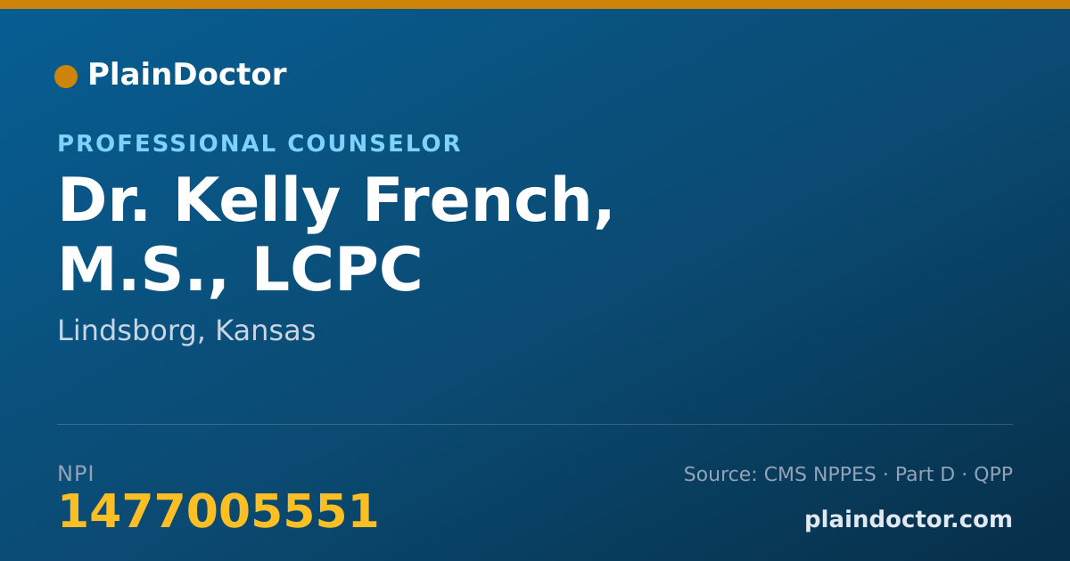 Shareable card for Kelly French, M.S., LCPC - Professional Counselor, Lindsborg, KS