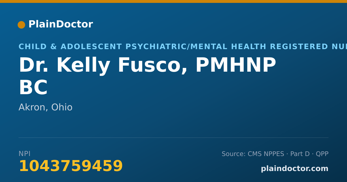 Shareable card for Kelly Fusco, PMHNP BC - Child & Adolescent Psychiatric/Mental Health Registered Nurse, Akron, OH