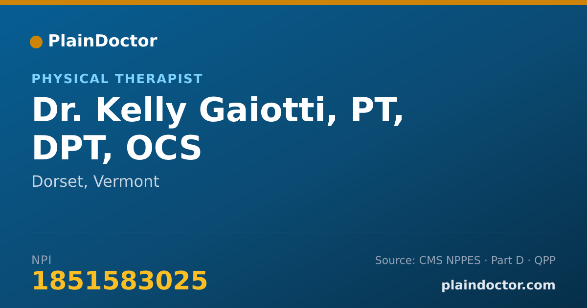Shareable card for Kelly Gaiotti, PT, DPT, OCS - Physical Therapist, Dorset, VT
