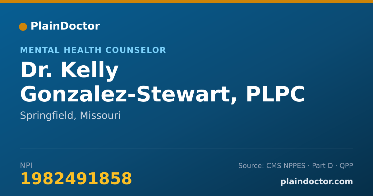 Shareable card for Kelly Gonzalez-Stewart, PLPC - Mental Health Counselor, Springfield, MO