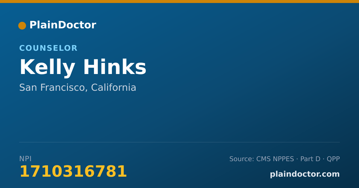 Shareable card for Kelly Hinks - Counselor, San Francisco, CA
