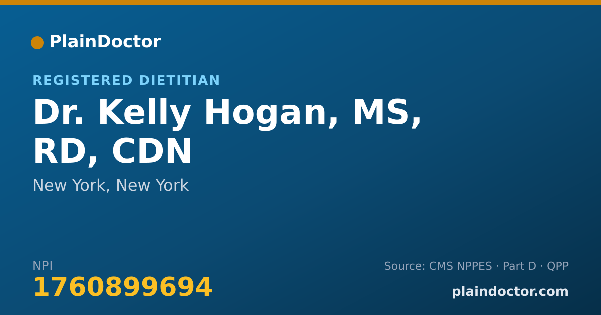 Shareable card for Kelly Hogan, MS, RD, CDN - Registered Dietitian, New York, NY