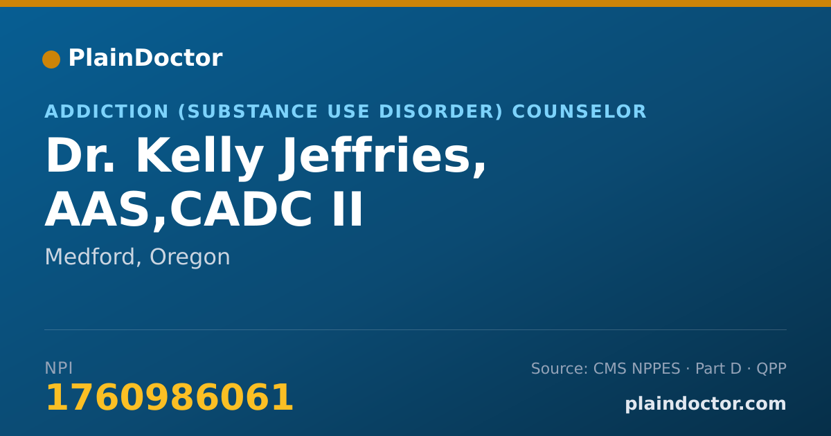 Shareable card for Kelly Jeffries, AAS,CADC II - Addiction (Substance Use Disorder) Counselor, Medford, OR