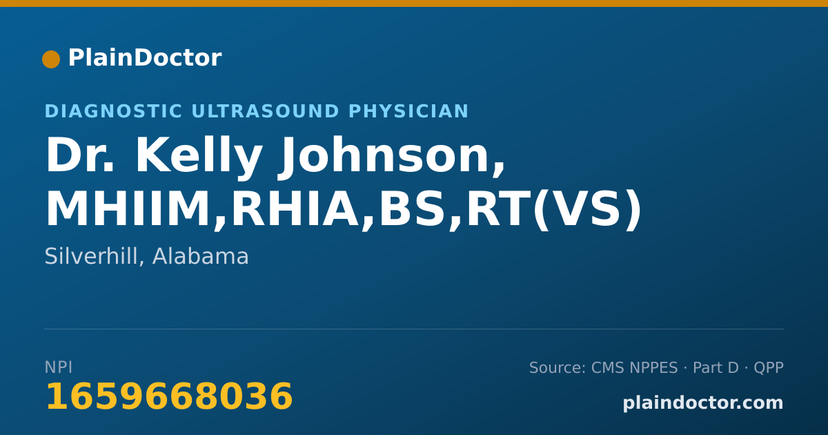 Shareable card for Kelly Johnson, MHIIM,RHIA,BS,RT(VS) - Diagnostic Ultrasound Physician, Silverhill, AL