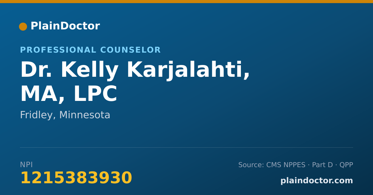Shareable card for Kelly Karjalahti, MA, LPC - Professional Counselor, Fridley, MN