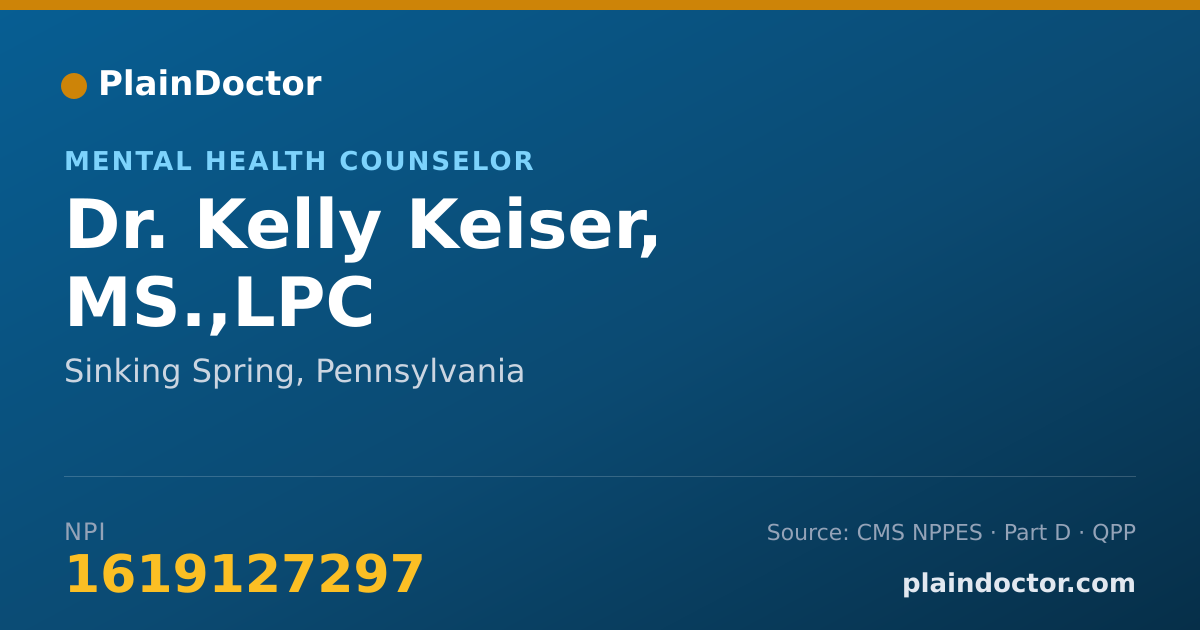 Shareable card for Kelly Keiser, MS.,LPC - Mental Health Counselor, Sinking Spring, PA