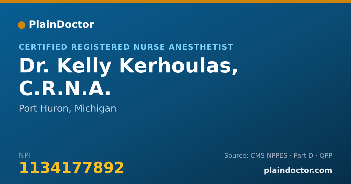 Shareable card for Kelly Kerhoulas, C.R.N.A. - Certified Registered Nurse Anesthetist, Port Huron, MI