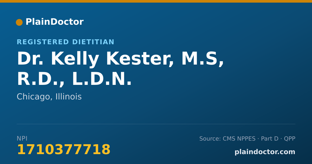 Shareable card for Kelly Kester, M.S, R.D., L.D.N. - Registered Dietitian, Chicago, IL