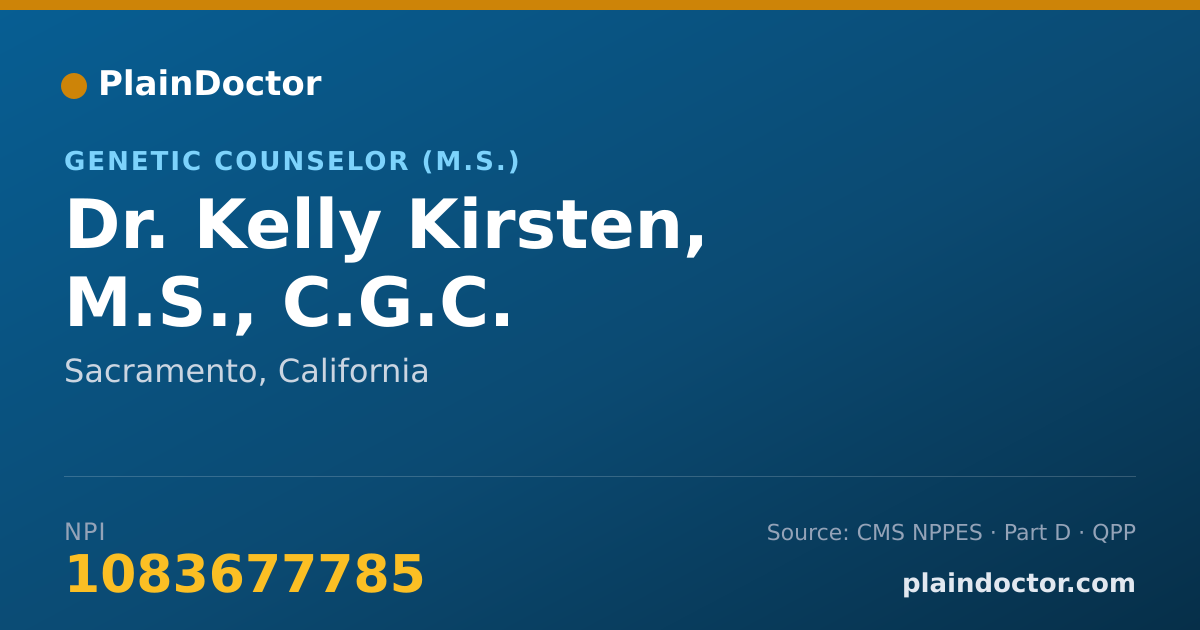 Shareable card for Kelly Kirsten, M.S., C.G.C. - Genetic Counselor (M.S.), Sacramento, CA