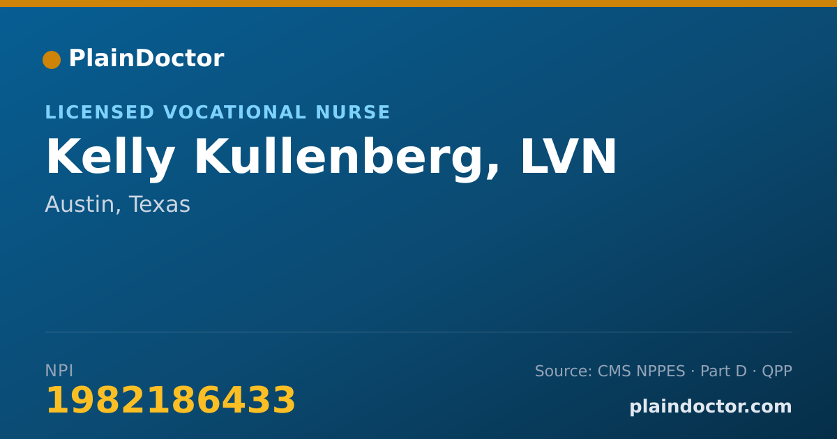 Shareable card for Kelly Kullenberg, LVN - Licensed Vocational Nurse, Austin, TX