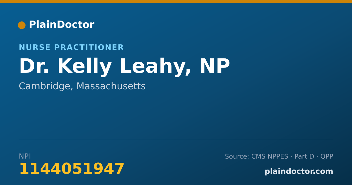 Shareable card for Kelly Leahy, NP - Nurse Practitioner, Cambridge, MA