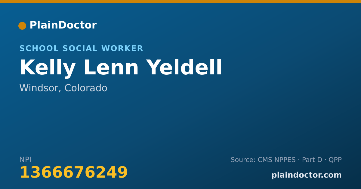 Shareable card for Kelly Lenn Yeldell - School Social Worker, Windsor, CO