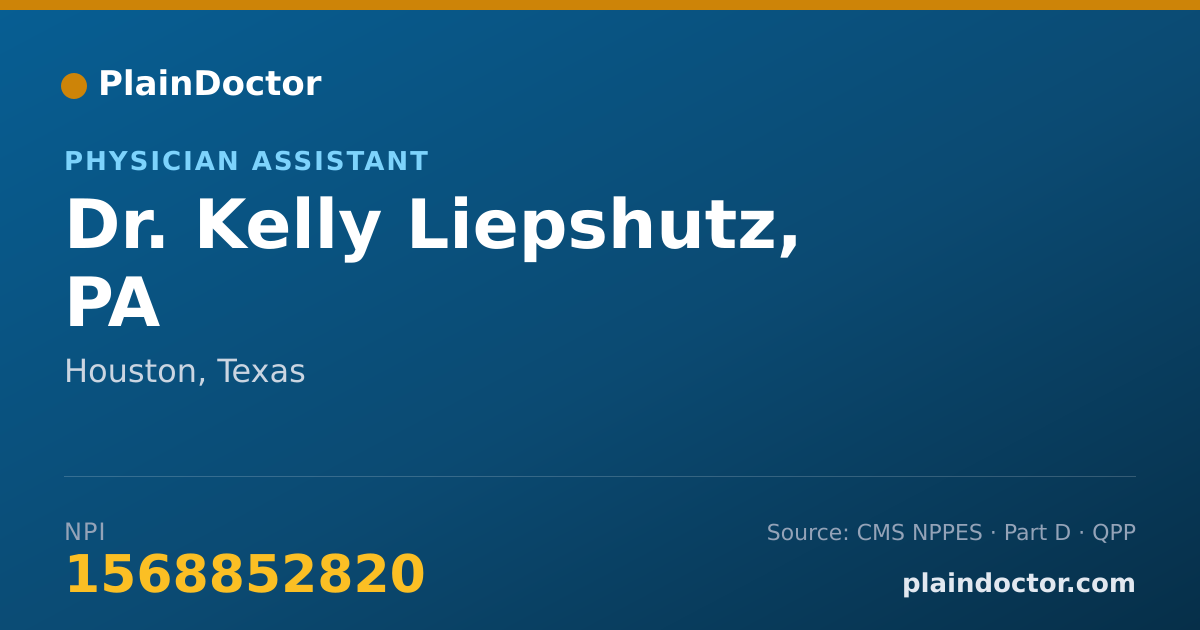 Shareable card for Kelly Liepshutz, PA - Physician Assistant, Houston, TX